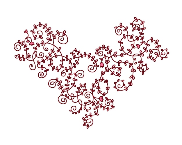 Patrón de garabato en forma de corazón con plantas y flores enredadas Impresión perfecta para tee cartel tarjeta pegatina banner dibujado a mano ilustración vectorial aislada