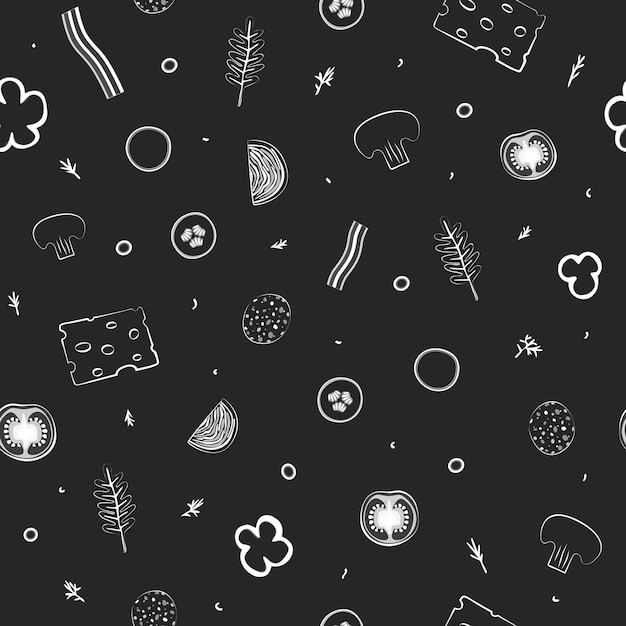 Patrón de garabatos sin costuras con comida. Fondo de rodajas de vegetales Ilustración de stock vectorial premium