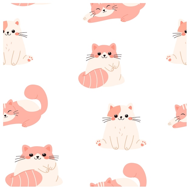 patrón con un gato patrón lindo con mascotas diferentes poses de gatos diseño de estilo sencillo de color plano
