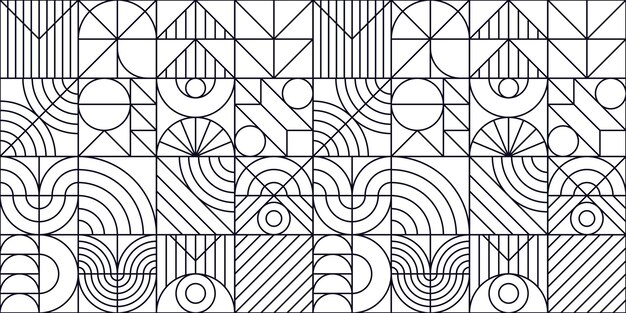 Patrón de geometría estilo de línea bauhaus mínimo de los años 20 con figuras y formas círculo triángulo cuadrado Psicología humana y salud mental ilustración del concepto Vector 10 pasos
