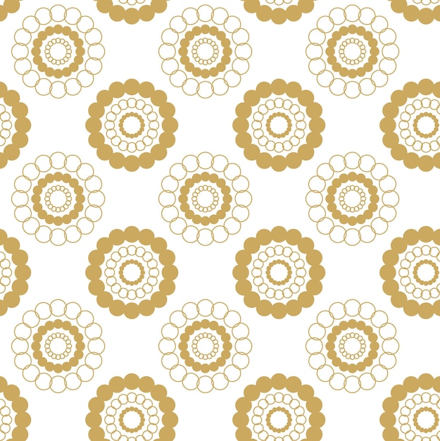 Patrón geométrico abstracto con círculos rayas líneas fondo vectorial sin costuras ornamento floral blanco y dorado diseño gráfico reticulado moderno