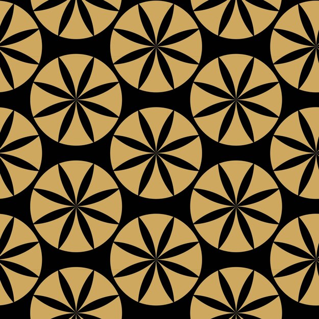 Patrón geométrico abstracto sin costuras con líneas doradas, cuadrados y formas sobre fondo negro, ideal para papeles pintados de tela, cuadernos, envolturas de regalo, envases, alfombras y marcas.