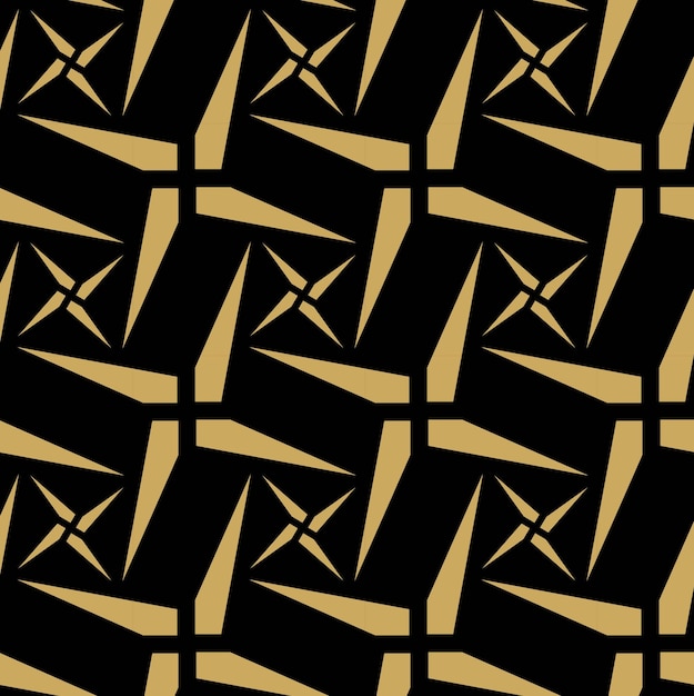 Patrón geométrico abstracto con cruces rayas líneas fondo sin costuras ornamento negro y dorado