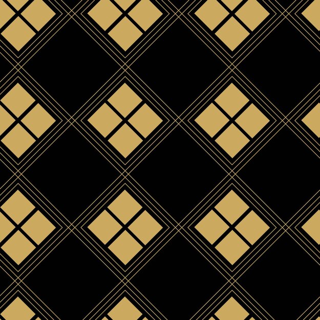Patrón geométrico abstracto con cruces rayas líneas fondo sin costuras ornamento negro y dorado
