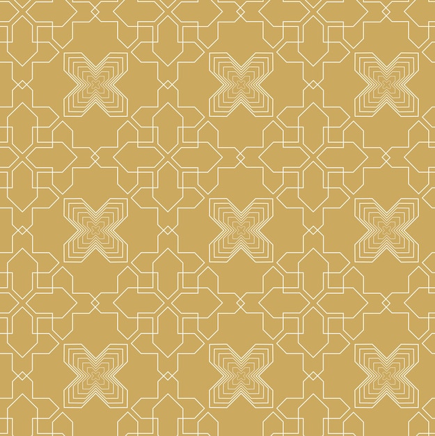 Patrón geométrico abstracto con cruces rayas líneas fondo vectorial sin costuras blanco y dorado