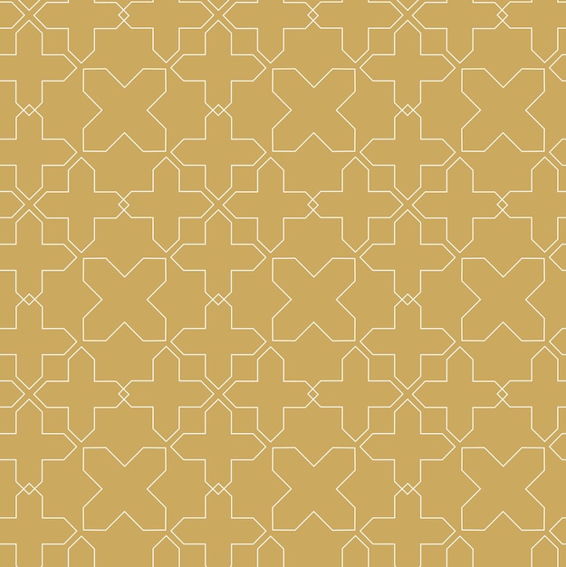 Patrón geométrico abstracto con cruces rayas líneas fondo vectorial sin costuras blanco y dorado