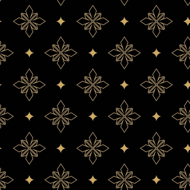 Patrón geométrico abstracto con cruces rayas líneas fondo vectorial sin costuras ornamento negro y dorado diseño gráfico reticulado moderno