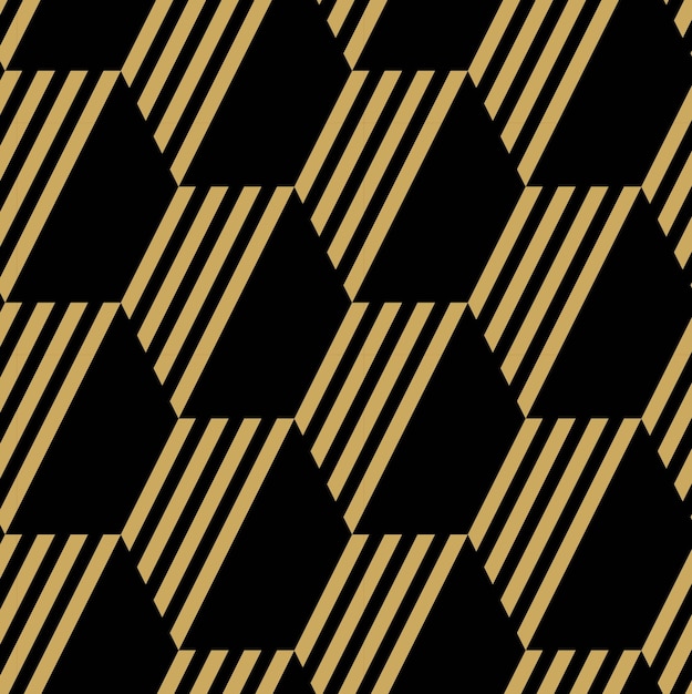 Patrón geométrico abstracto con cruces rayas líneas fondo vectorial sin costuras ornamento negro y dorado diseño gráfico reticulado moderno