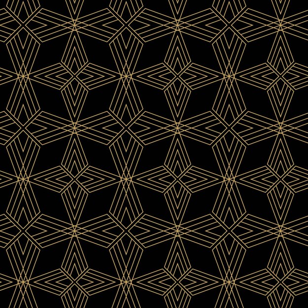 Patrón geométrico abstracto con cruces rayas líneas fondo vectorial sin costuras ornamento negro y dorado diseño gráfico reticulado moderno
