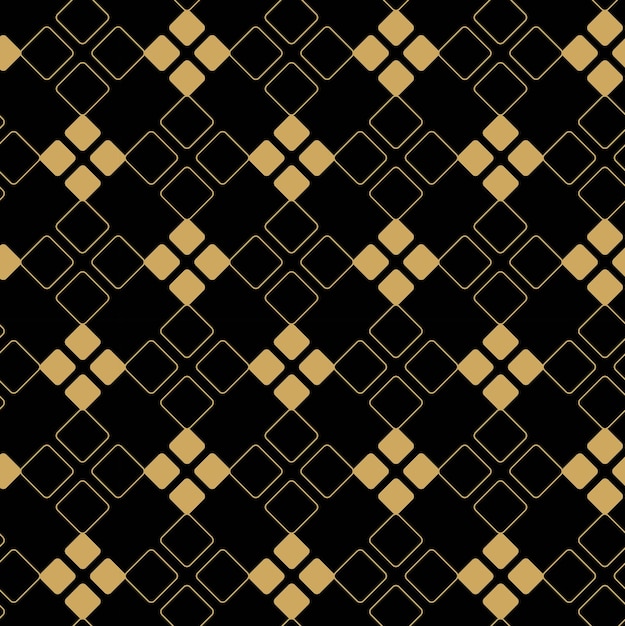 Patrón geométrico abstracto con cruces rayas líneas fondo vectorial sin costuras ornamento negro y dorado diseño gráfico reticulado moderno
