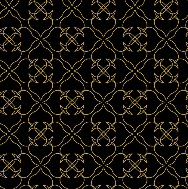 Patrón geométrico abstracto con cuadrados cruces rayas líneas fondo vectorial sin costuras ornamento negro y dorado diseño gráfico reticulado moderno