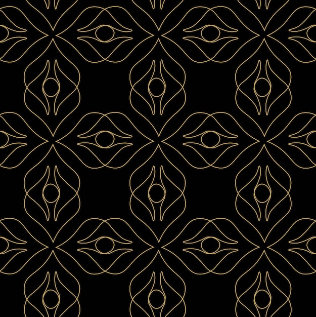 Patrón geométrico abstracto con cuadrados cruces rayas líneas fondo vectorial sin costuras ornamento negro y dorado diseño gráfico reticulado moderno