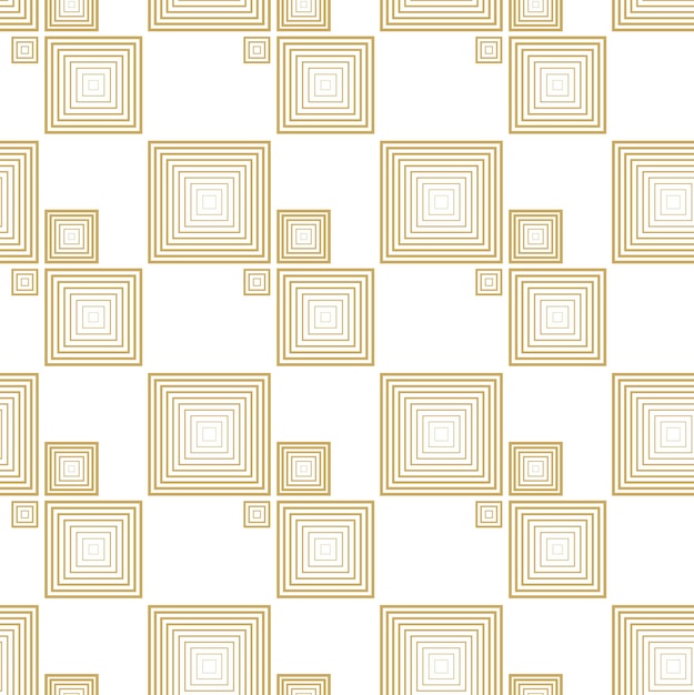Patrón geométrico abstracto con cuadrados rayas líneas fondo sin costuras ornamento blanco y dorado