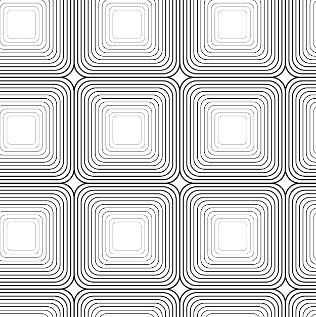 Patrón geométrico abstracto con cuadrados rayas líneas fondo sin costuras ornamento blanco y negro