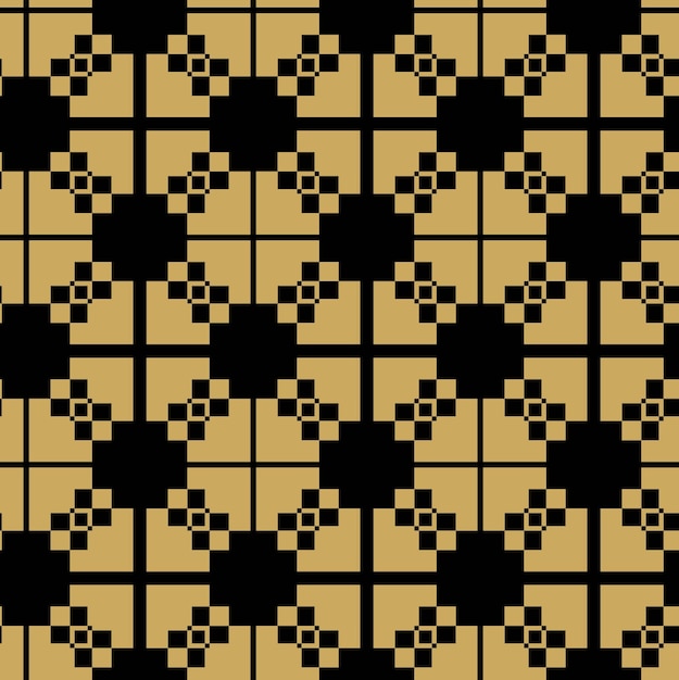 Patrón geométrico abstracto con cuadrados rayas líneas fondo sin costuras ornamento negro y dorado
