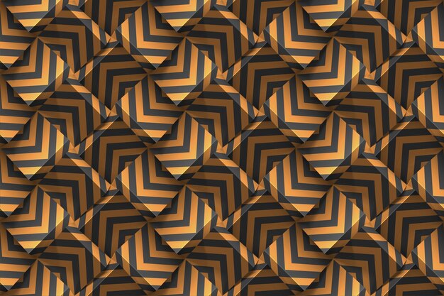 Patrón geométrico abstracto sin fisuras Cubos 3d realistas de papel negro con tiras de bronce Plantilla vectorial para fondos de pantalla fondos de envoltura de tela textil Textura con efecto de volumen EPS 10