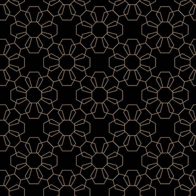 Patrón geométrico abstracto con hexágonos rayas líneas fondo sin costuras ornamento negro y dorado