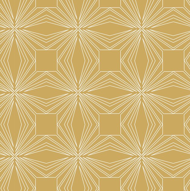 Patrón geométrico abstracto con líneas de rayas Fondo sin costuras Ornamento floral blanco y dorado