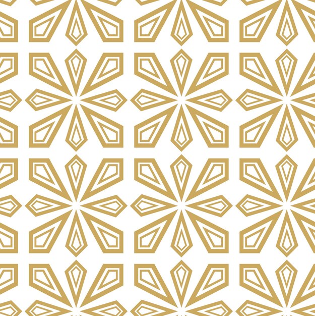 Patrón geométrico abstracto con líneas de rayas Fondo sin costuras Ornamento floral blanco y dorado