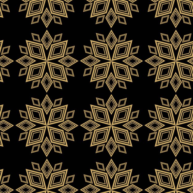 Patrón geométrico abstracto con líneas de rayas Fondo sin costuras Ornamento floral negro y dorado