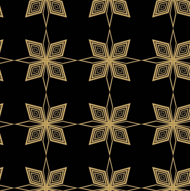 Patrón geométrico abstracto con líneas de rayas Fondo sin costuras Ornamento floral negro y dorado