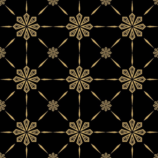 Patrón geométrico abstracto con líneas de rayas Fondo sin costuras Ornamento floral negro y dorado