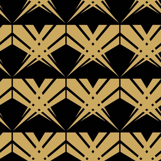 Patrón geométrico abstracto con líneas de rayas Fondo vectorial sin costuras Ornamento negro y dorado