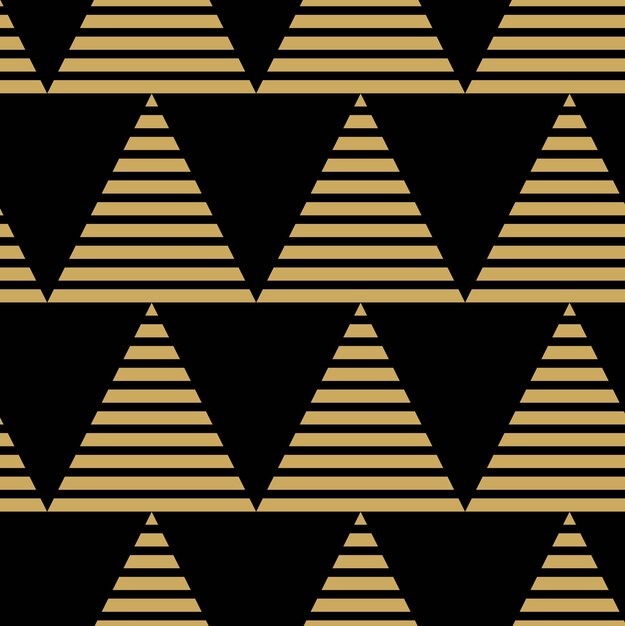 Patrón geométrico abstracto con triángulo y rayas en fondo negro Un fondo vectorial sin costuras Patrón gráfico moderno Patrón negro y dorado