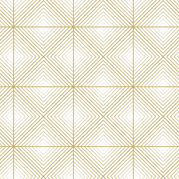 Patrón geométrico abstracto con triángulos cuadrados rayas líneas fondo sin costuras blanco y dorado