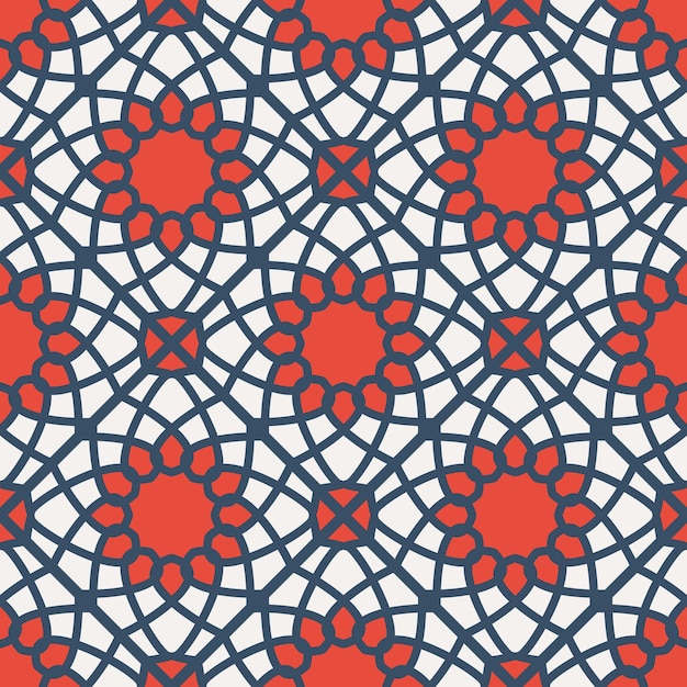 Patrón geométrico árabe vectorial sin costuras con flores rojas