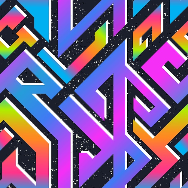 Patrón geométrico de arco iris retro con efecto grunge