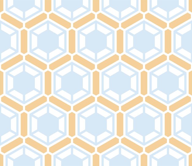 Un patrón geométrico azul y amarillo con la palabra hexágonos.
