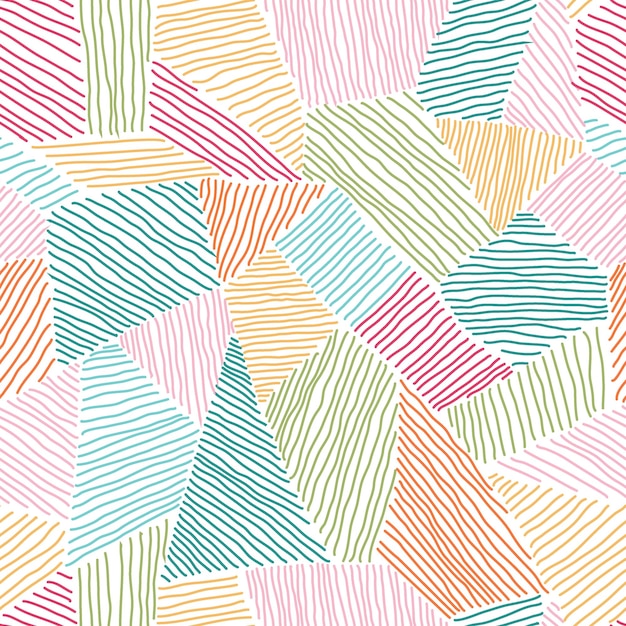 Patrón geométrico de colores oscuros de azulejos geométricos texturizados dibujados a mano Fondo de garabatos de líneas interminables de fragmentos de mosaico de tono de tierra rayado