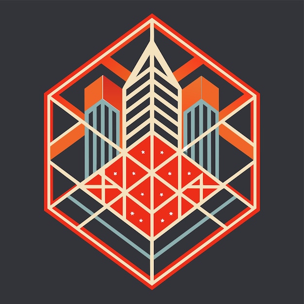 Patrón geométrico en colores rojo y azul inspirado en el diseño de la red urbana Crear un patrón geométrica inspirado en los sistemas de red urbana y los principios de planificación de la ciudad