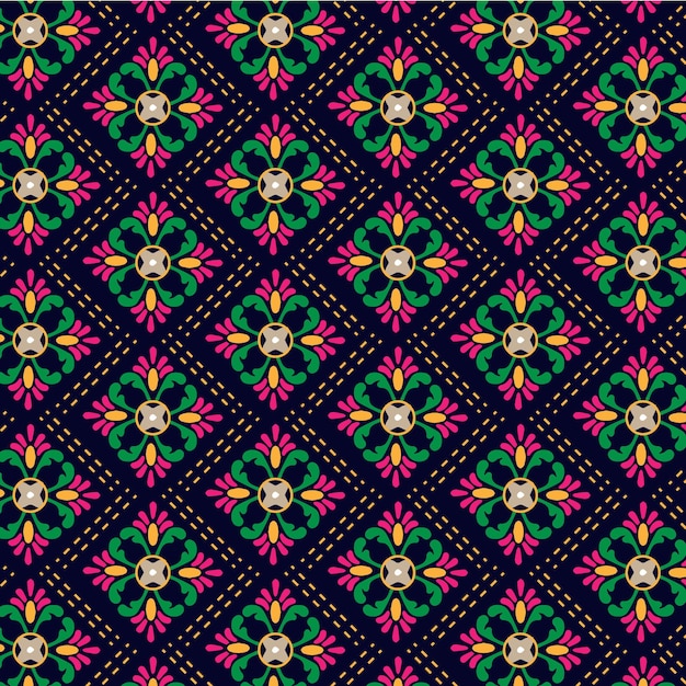 un patrón geométrico colorido con un motivo floral
