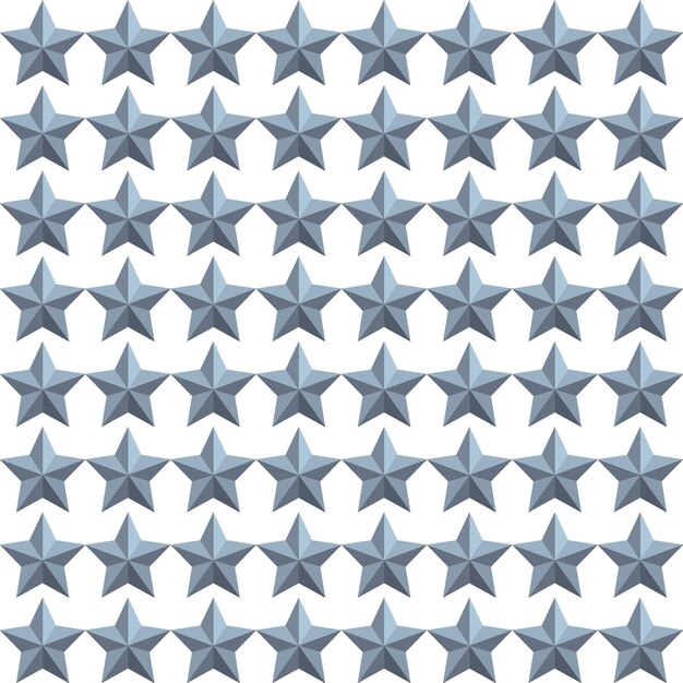 Patrón geométrico sin costuras 2d estrellas grises plateadas de acero de cinco puntas aisladas en estilo vintage blanco