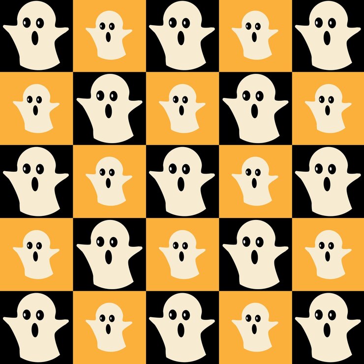 Vector patrón geométrico sin costuras bauhaus halloween de formas modernas abstractas con carácter de vacaciones de terror