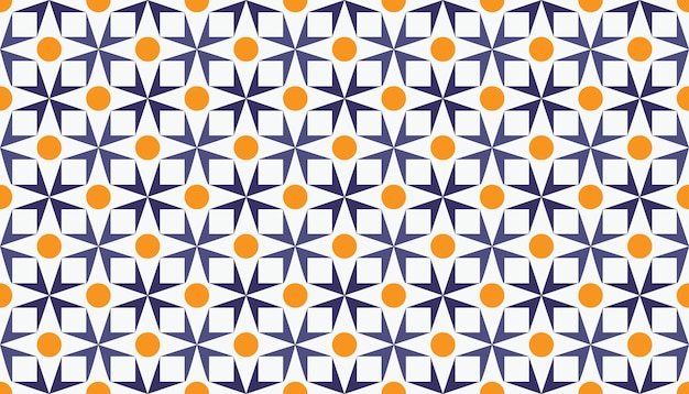 Patrón geométrico sin costuras con círculos naranjas y estrellas azules