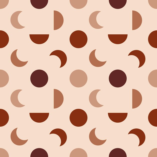 Patrón geométrico sin costuras en colores beige y terracota modernos con lunas, medias lunas y medias lunas Formas de semicírculo de círculo marrón