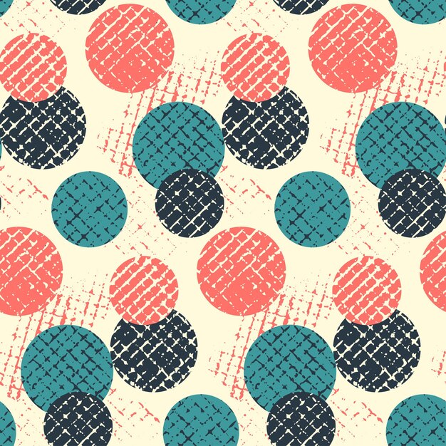 Patrón geométrico sin costuras fondo abstracto simple con un motivo de los años 90 diseño gráfico de superficie impresión textil con una composición de círculos pinturas impresiones cuadrícula ilustración vectorial