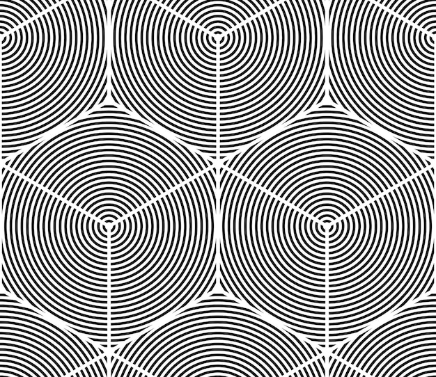 Patrón geométrico sin costuras, interminable vector de fondo regular en blanco y negro. Cubierta abstracta con figuras superpuestas en 3d.