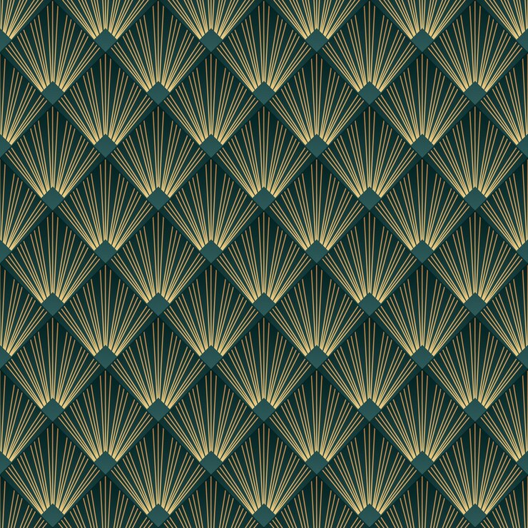 Vector patrón geométrico sin costuras con líneas doradas sobre un fondo verde en estilo art déco