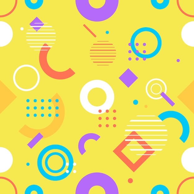 Patrón geométrico sin costuras de moda, ilustración vectorial con figuras geométricas. Fondos de diseño para plantilla de invitación, folleto y promoción.