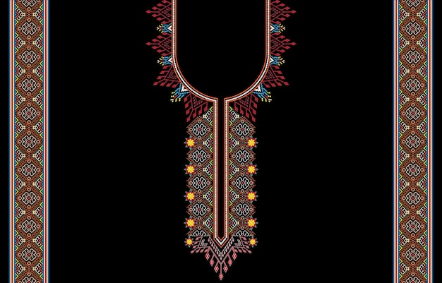 Patrón geométrico étnico oriental tradicional. Diseño de bordado de collar floral para mujeres de moda.
