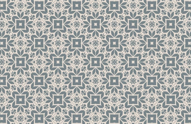 Patrón geométrico con una flor azul y blanca