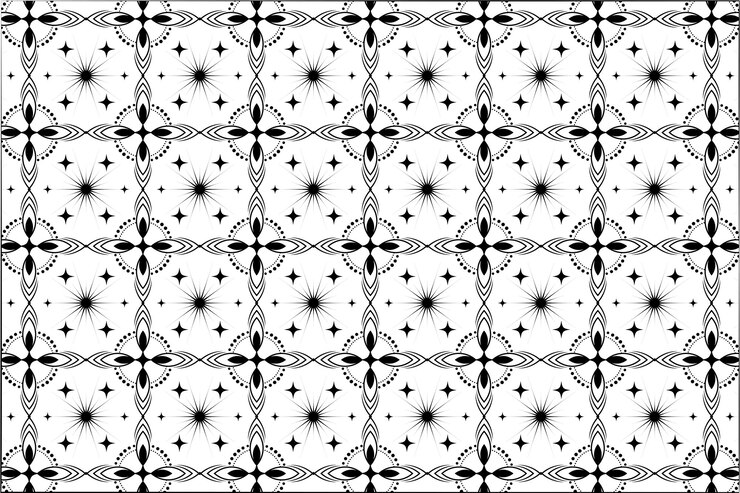 Vector patrón geométrico floral sin costuras vectorial blanco y negro