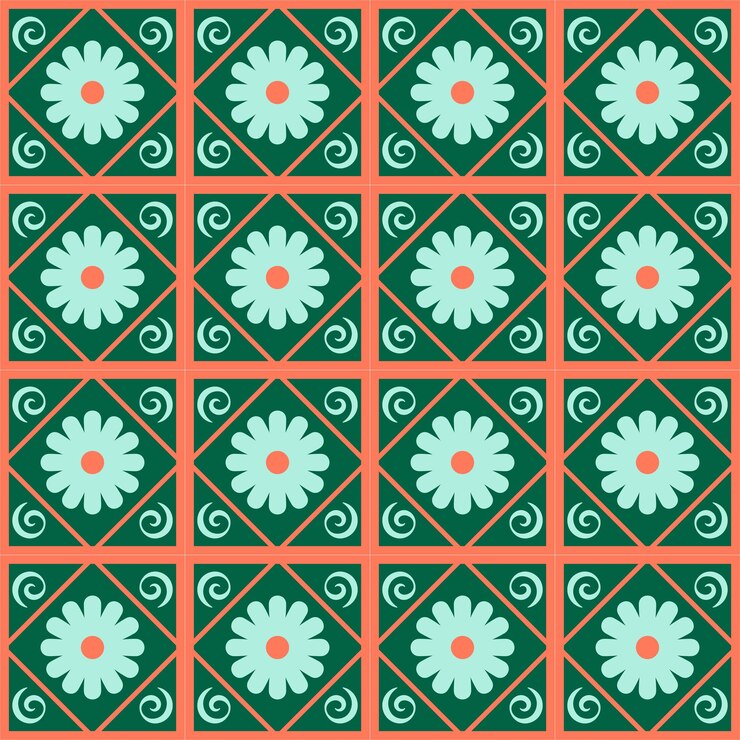 Vector patrón geométrico sin inconvenientes en estilo escandinavo con flores y elementos gráficos