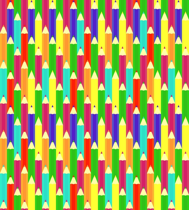 Vector patrón geométrico sin inconvenientes con lápices de colores en un estilo plano. ilustración vectorial