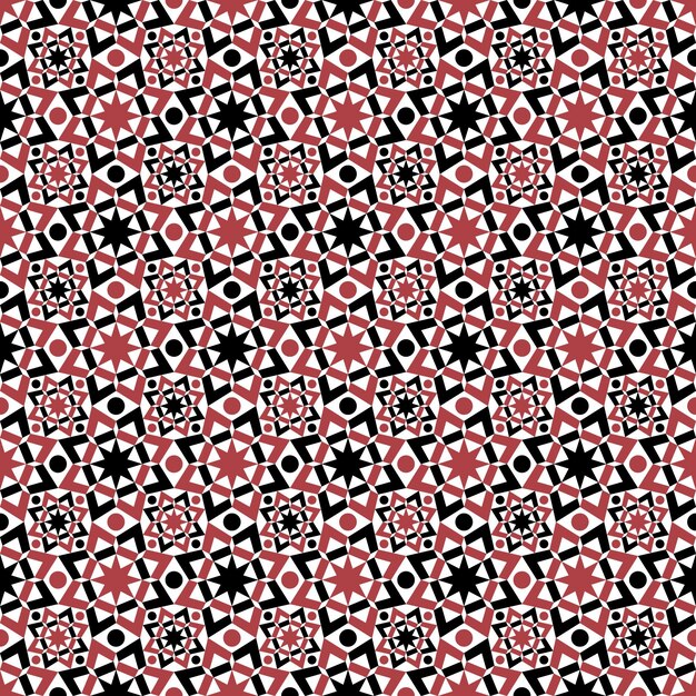 El patrón geométrico islámico rojo y negro presenta una cautivadora estrella de ocho puntas