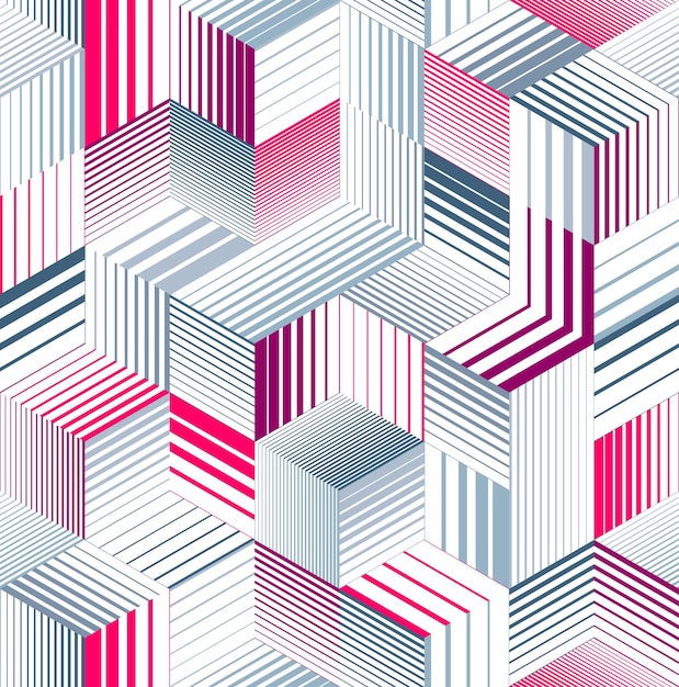 Patrón geométrico de líneas isométricas sin inconvenientes, fondo de mosaico vectorial de cubos 3D, arquitectura y construcción, diseño de papel tapiz.
